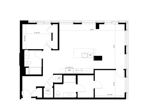 Floor plan for 2 beds, 2 baths, 1128 sqft
